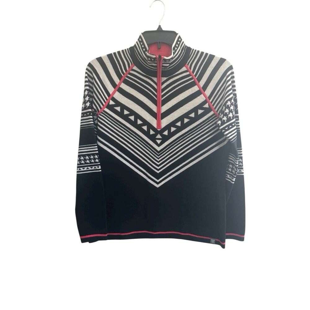 Title Nine Black and White Merino Wool Blend 1/4 zip Sweater